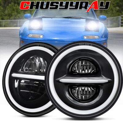 2x For Mazda Miata MX-5 MX5 1990-1997 DOT 7" inch Round LED Headlights Halo DRL - Image 1 of 4