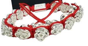 KING BABY Macrame Red and Silvertone Roses Slide Bracelet - One Size - Picture 1 of 11