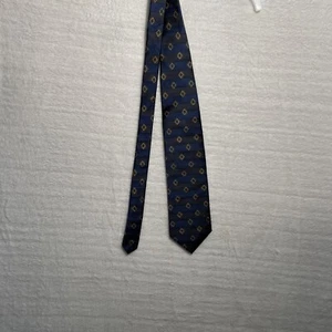 Vtg Mark Pendleton Pure Silk Tie Mens Classic Blue Black Geometric Made USA - Picture 1 of 6