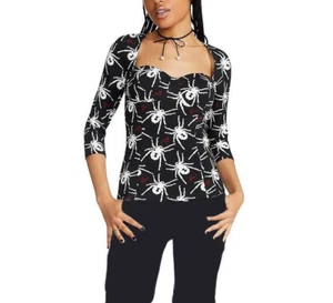 Betsey Johnson Womens L Black Spider Print Halloween Bodycon Knit Top NWT - Picture 1 of 5