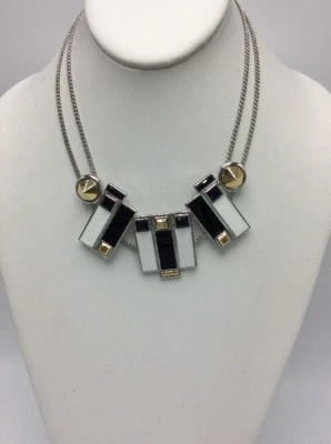 $195  Givenchy silver tone Geometric Stone  statement Necklace 741 GN - Image 1 of 4