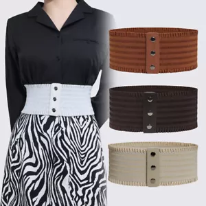 Women Ladies Wide Elastic Stretch Waistband High Waist Dress Overcoat Belt New - Picture 1 of 28