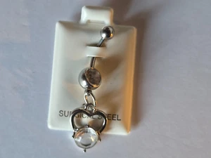HEART Double Gem 316L Surgical Steel Navel Belly Ring Piercing BRAND NEW - Picture 1 of 2