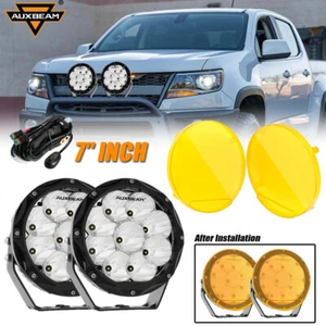 AUXBEAM 2X 7" Round Work light Spot Beam LED Ditch Lamp Headlight+Amber Cover - Picture 1 of 12