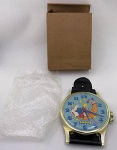 NEU Schlumpf auf dem Mond Uhr Wanduhr 26 cm getestet & funktioniert Vintage Neu in OVP - Bild 1 von 13