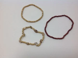 Grandmas Jewelry - 3 Wood & Shell Beaded Bracelets Stretchy - Picture 1 of 1