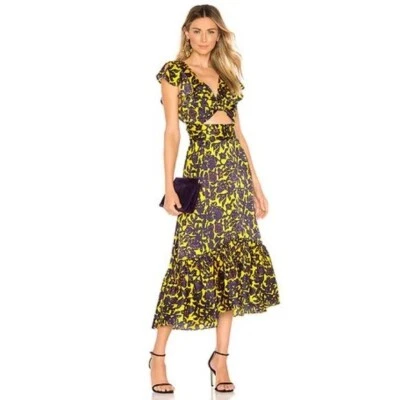 A.L.C. Valencia Cutout Floral Silk Midi Dress Purple Size 10 - Image 1 of 4