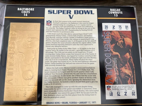 NFL Gold Super Bowl Ticket Willabee Ward 22KT #5 Baltimore Colts Vs. Cowboys Cover