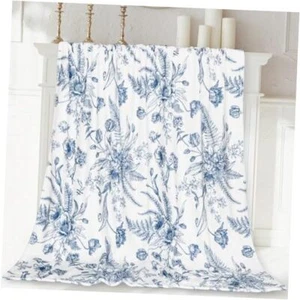 Blue Floral Fuzzy Blanket Chinoiserie Flowers Throw Blanket Soft Cozy Flannel - Picture 1 of 8