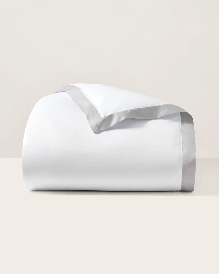 Ralph Lauren Home RL Organic Sateen Border King Duvet Cover True Platinum