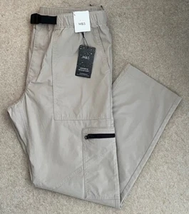 M&S MENS ECRU BEIGE SHOWER RESISTANT TECHNICAL CARGO TROUSERS Size L 36”-38” - Picture 1 of 10