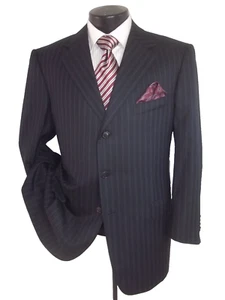 [ Ermenegildo Zegna Black Striped 3Buttons Wool Suit 42S-Pants 36"W x 27"L - Picture 1 of 15