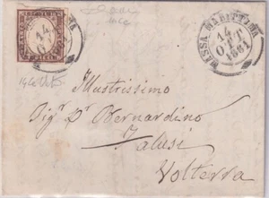 Sardegna 1861: 10c. bruno cioccolato scuro (N° 14Ce) isolato su lettera 341/s1 - Foto 1 di 3