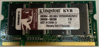 Kingston KVR333X64SC25/512 RAM 512MB PC2700 333MHz DDR CL2.5 SODIMM - Image 1 of 2