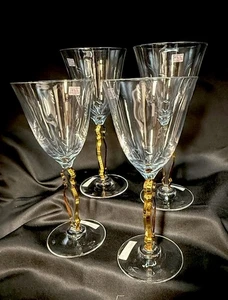 Vintage Cristal d’Arques Baroc Wine Goblets Set of 4 – Gold Trim CoA Etch (New) - Picture 1 of 12