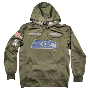 SEATTLE SEAHAWKS Sweater Adult Medium Green NIKE Camo SALUTE MILITARY Hoodie - Picture 1 of 9