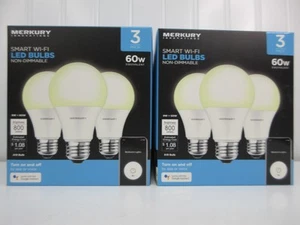 2 Smart WiFi Led Light Bulbs 3Pk White 60W Non-dimmable A19 Merkury Innovations - Picture 1 of 19