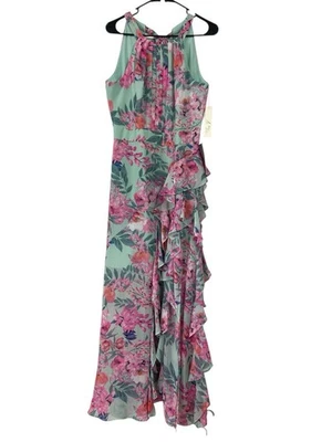 NWT  Eliza J Women's Dress Floral-Print Ruffled Halter Maxi  Size 8 - Image 1 of 4