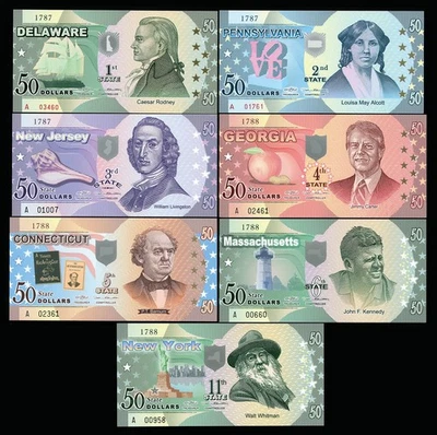 50 US State 2014 SET of 7 Fantasy Polymer Banknotes - Applied Currency Concepts - Image 1 of 2