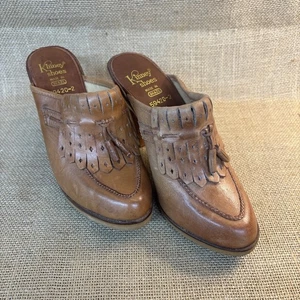 Vintage Kinney Schuhe Pantoletten Quaste Holzabsätze Made in Brazil Größe 8 - Bild 1 von 13
