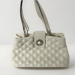 Kate Spade Astor Elena Court Quilted LEATHER Large Tote Shoulder Bag Purse BONE - Picture 1 of 13