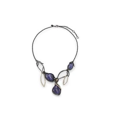 $395 Alexis Bittar Azul Fénix Oscuro Multi-Piedra Hoja Babero Collar Foto 1 de 4