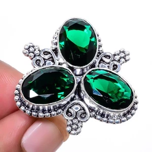 Anillo de joyería plateado con piedras preciosas de diopsido cromado s.6 S267 - Imagen 1 de 5