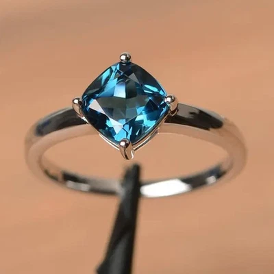 3.00 Crt Cushion Cut Natural Topaz Solitaire Gemstone Ring 950PT Platinum Plated - Image 1 of 4