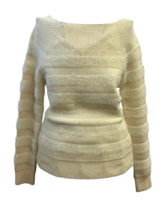 Women's Luxury Fashion Reiss Women's Striped Fur Sweater Size XS - Picture 1 of 5