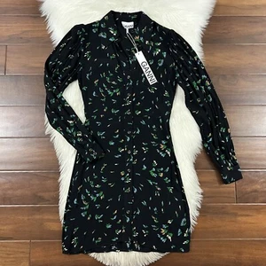 Ganni Women's Size 34 / US 2 Verdant Green Floral Printed Crepe Shirt Dress - Picture 1 of 12