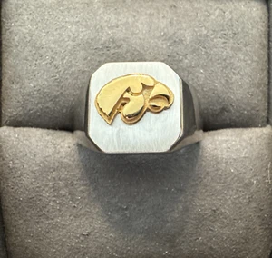 NEW 14K GP Sterling Silver Iowa Hawkeyes on Square Sterling Silver Signet Ring - Picture 1 of 4