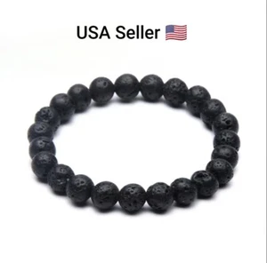 Charm Natural Stone Bracelet Black Lava Matte 8mm Beaded Bracelets Handmade New - Picture 1 of 9