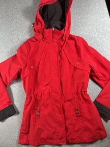 Ladies Jacket Size 4-6 Full Zip Button Up Hooded Red Lined Coat Pockets George - Picture 1 of 24