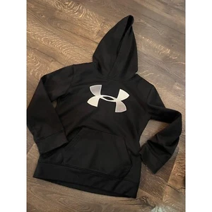 Under Armour Hoodie Pullover Sweatshirt Big Logo Black Kids Size 6 - Picture 1 of 2