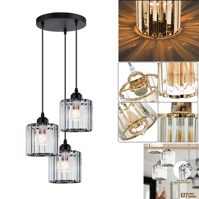 3 Way Hanging Glass Pendant Light LED Ceiling Light Modern Vintage Chandelier UK - Image 1 of 4