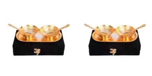 Metal Silver and Gold Plated Bowl Spoon and Tray for Best for Gifting Set Of 2Pc - Picture 1 of 4