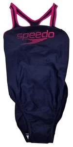 Disfraz de natación de una pieza SPEEDO para mujer azul marino rosa con logotipo con tiras Reino Unido 12 N - Imagen 1 de 5