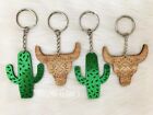 Green Glitter Cactus Key Chain Ring Zipper Pull Bag Purse Charm Handmade Etched