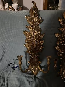 Vintage Pair Hollywood Regency MCM Syroco 4133 Wall SCONCE Candle Holder 26”x10” - Picture 1 of 3