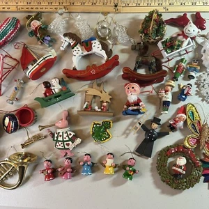 Lot 55 mostly Vintage Christmas Ornaments 60s-90s Painted Wood Spun Glass Estate - Picture 1 of 24