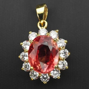 Shiny Sunset Orange Sapphire 6.20Ct 925 Sterling Silver 24K Gold Plated Pendants - Picture 1 of 6