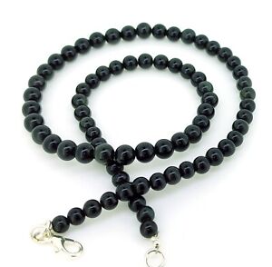 Natural Black Tourmaline Gem 5 to 6 mm Size Smooth Round Beads 16" Necklace