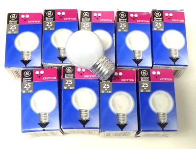GE 25W Krypton E27 Screw Cap Incandescent Golf Ball Lamp Dimmable Warm White x 9 - Image 1 of 4