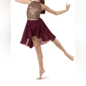 WEISSMAN Dance Costume lyrical dress burgundy gold Juma Mountain 9984 child LC - Picture 1 of 15