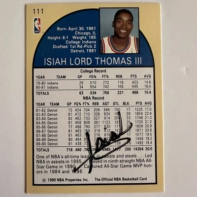 Isiah Thomas Autographed 1990 NBA Hoops Basketball Card/Detroit Pistons/NO COA - Image 1 of 2