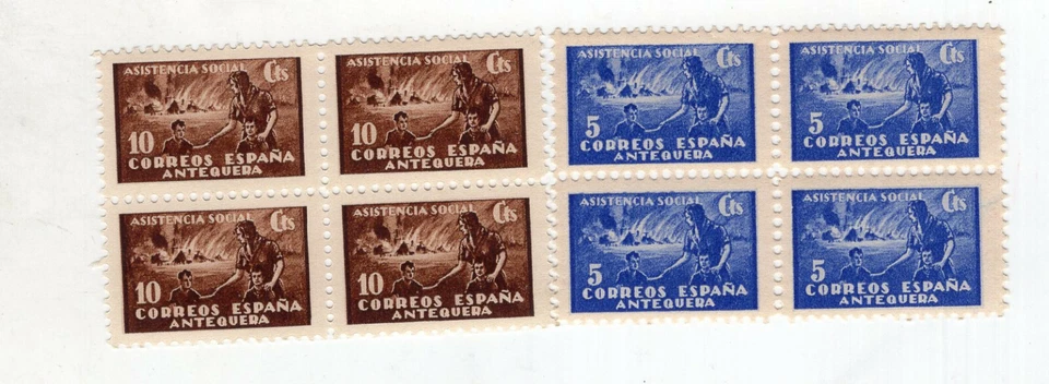 SPAIN CIVIL WAR. ANTEQUERA, 2 BLOCK OF 4, MNH, VF - Image 1 of 1