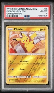 Pikachu 2019 Sun & Moon Unified Minds #55 PSA 8 NM-MT - Picture 1 of 2