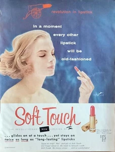 Soft Touch Red/Rose Lipstick VINTAGE 1955 Magazine Ad, Old Fashioned - Picture 1 of 1