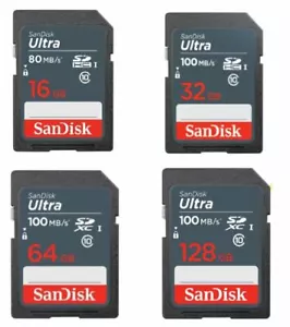 SanDisk 128GB 64GB 32GB 16GB ULTRA SD SDHC SDXC C10 Flash Memory Card 100MB/s - Picture 1 of 7