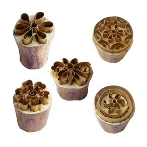 Floral Messing Holz Druck Stempel Zum Selbermachen Ton, Keramik Blöcke (5er Set) - Bild 1 von 3
